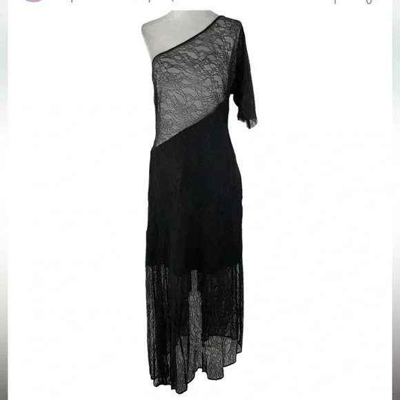 New ASOS Design One Shoulder Sheer Lace Asymmetrical Dress Black Size 12 - Picture 1 of 8